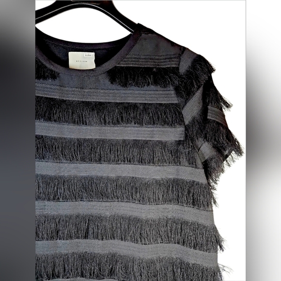 Black Fringe Knee-Length Dress Large | Vintage Charm Retro Cocktail Party Night - Picture 3 of 8